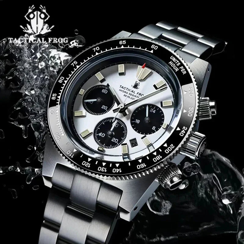 Montre Homme Tactical Frog TF004 – Chronographe Solaire VS75 – Étanche 200M – Verre Saphir – Bracelet Acier Inoxydable - BLACKBEARD OUTDOOR INDUSTRIES