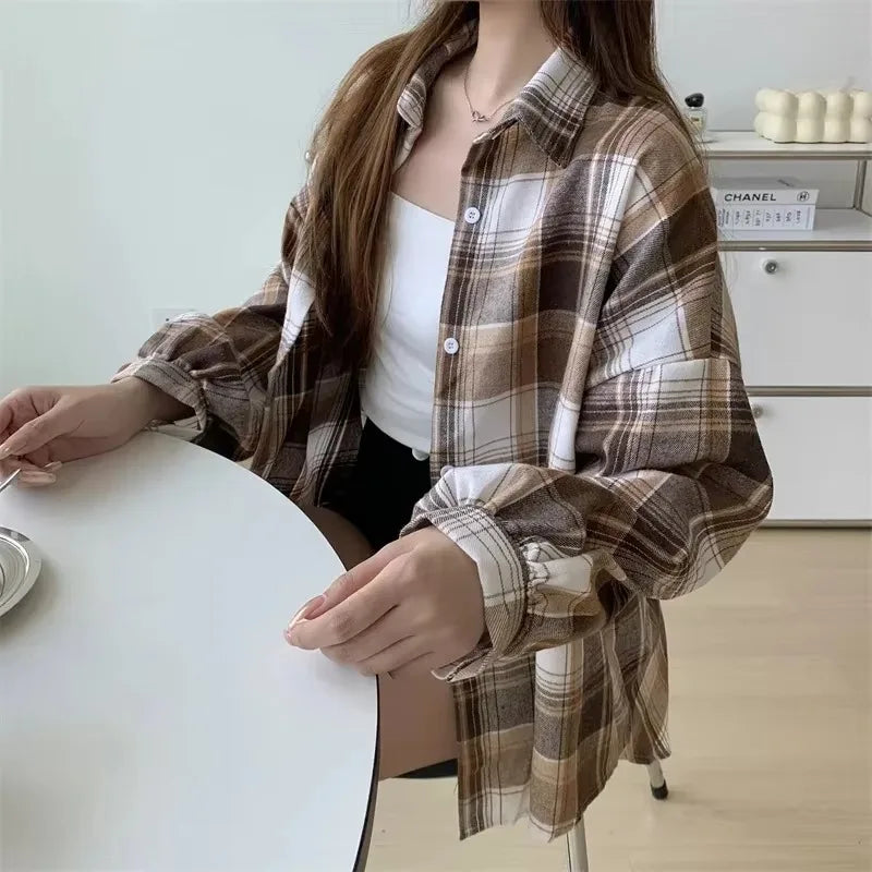 Chemise à Carreaux Femme – Style Vintage Preppy | Manches Longues | Coupe Ample | Automne / Toutes Saisons - BLACKBEARD OUTDOOR INDUSTRIES