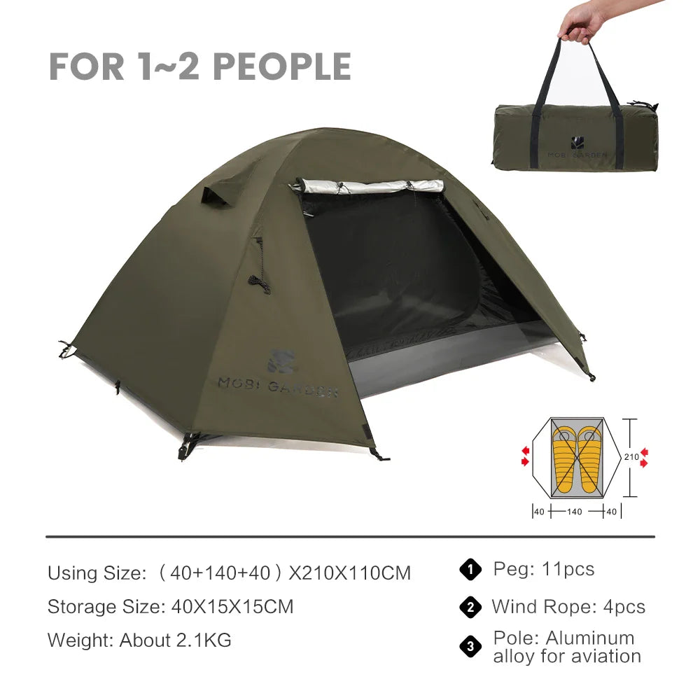 MOBI GARDEN Camping Backpacking Tent Waterproof Rainproof Hiking Silver Coated Sun Protection Easy Set Up - BLACKBEARD OUTDOOR INDUSTRIES