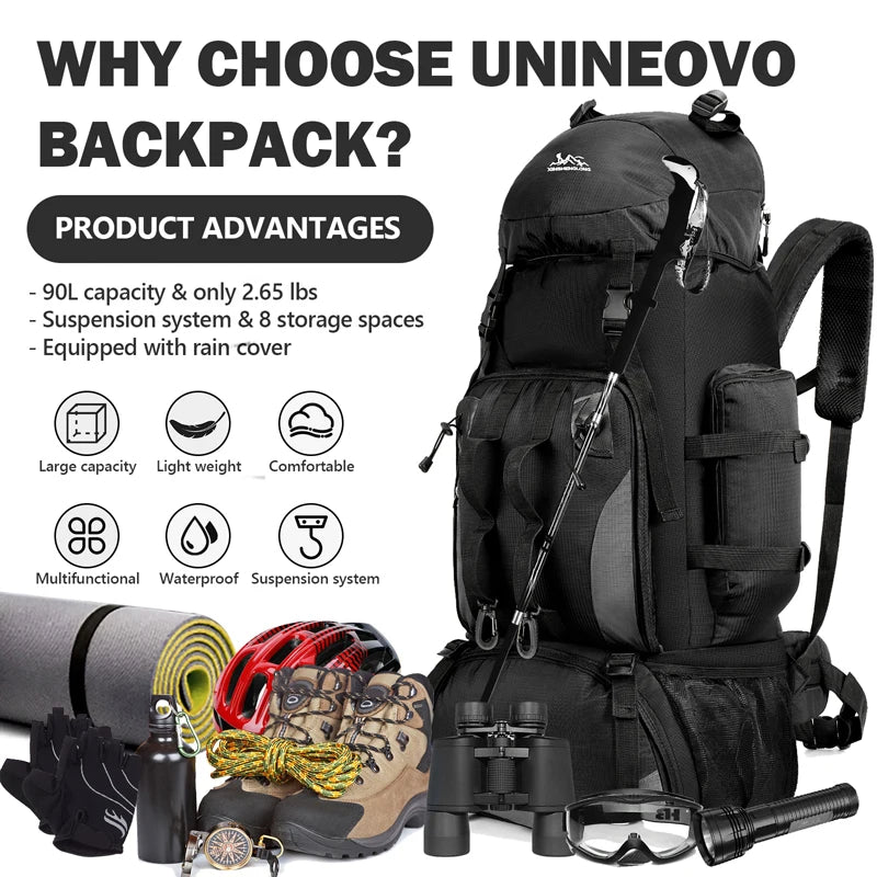 Sac à Dos de Randonnée Imperméable 90L – Sac de Voyage et de Camping avec Grande Capacité, Idéal pour Trekking et Aventures Extérieures - BLACKBEARD OUTDOOR INDUSTRIES