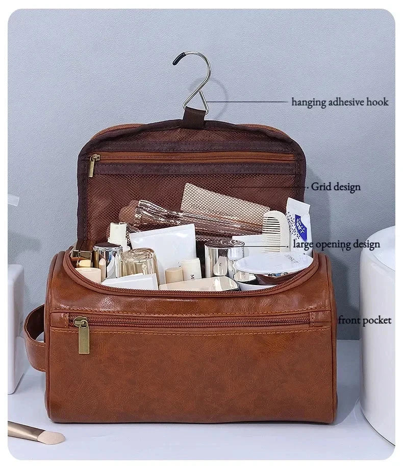 Trousse de Toilette en Cuir PU ou Toile – Grande Capacité & Accroche Murale | Unisexe, Idéale pour les Voyages - BLACKBEARD OUTDOOR INDUSTRIES