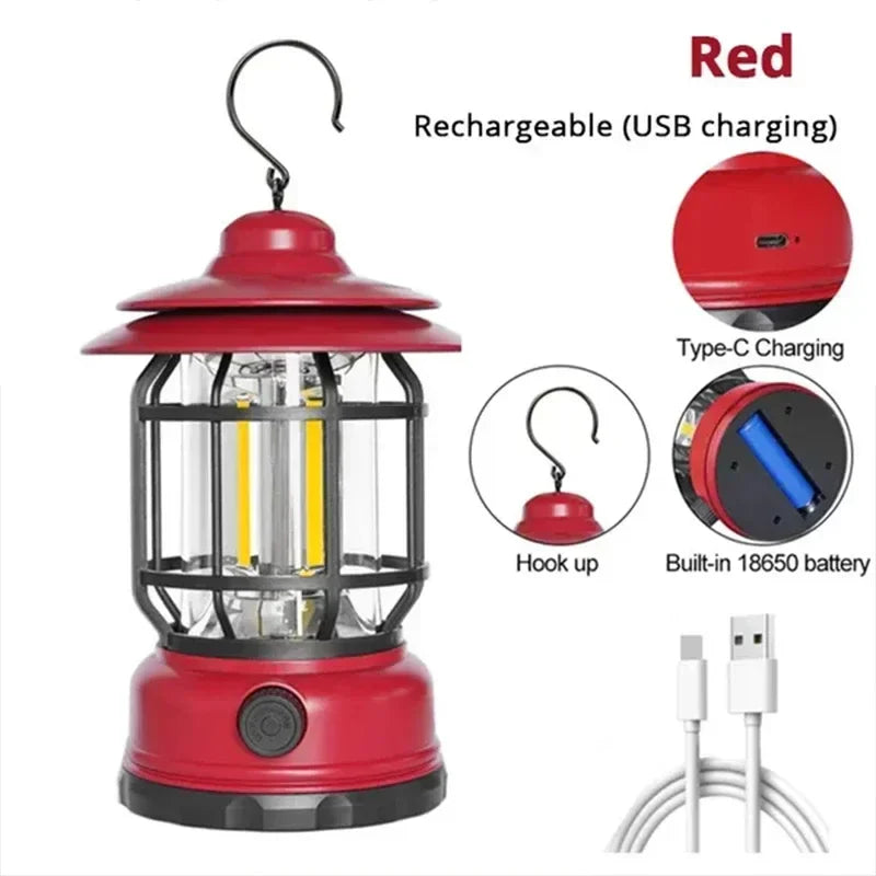 Lampe de Camping USB Rechargeable - 2 Pack - Lampe LED Vintage pour Tente, Randonnée et Pêche - BLACKBEARD OUTDOOR INDUSTRIES