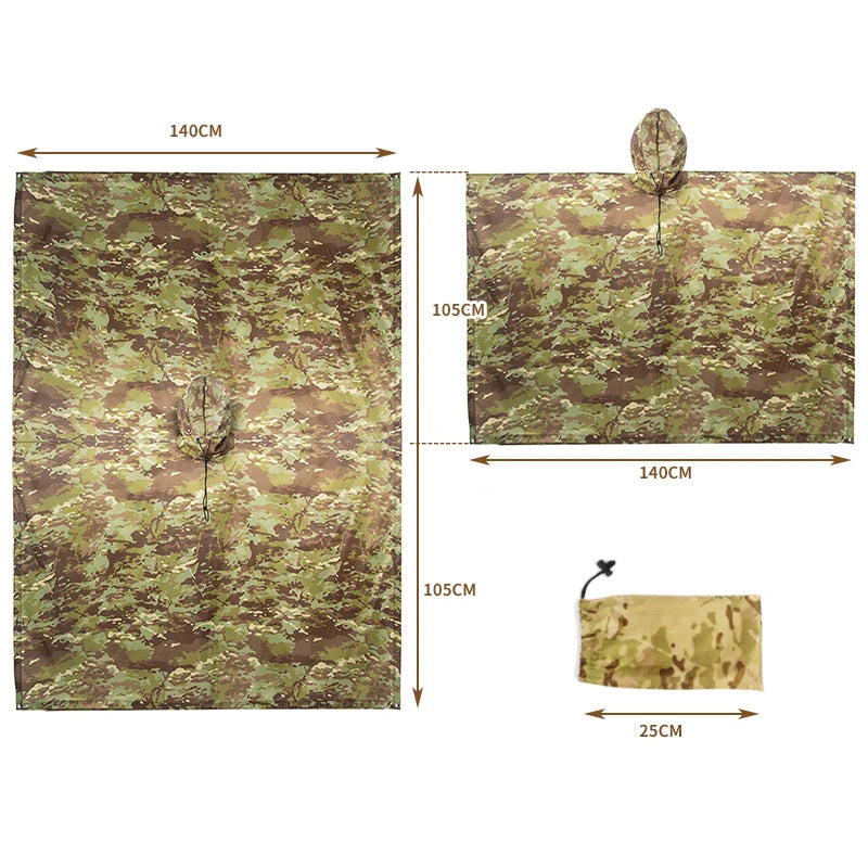 Poncho de Pluie Tactique Militaire - Imperméable, Polyvalent, avec Capuche Ajustable et Sac de Rangement BLACKBEARD OUTDOOR INDUSTRIES