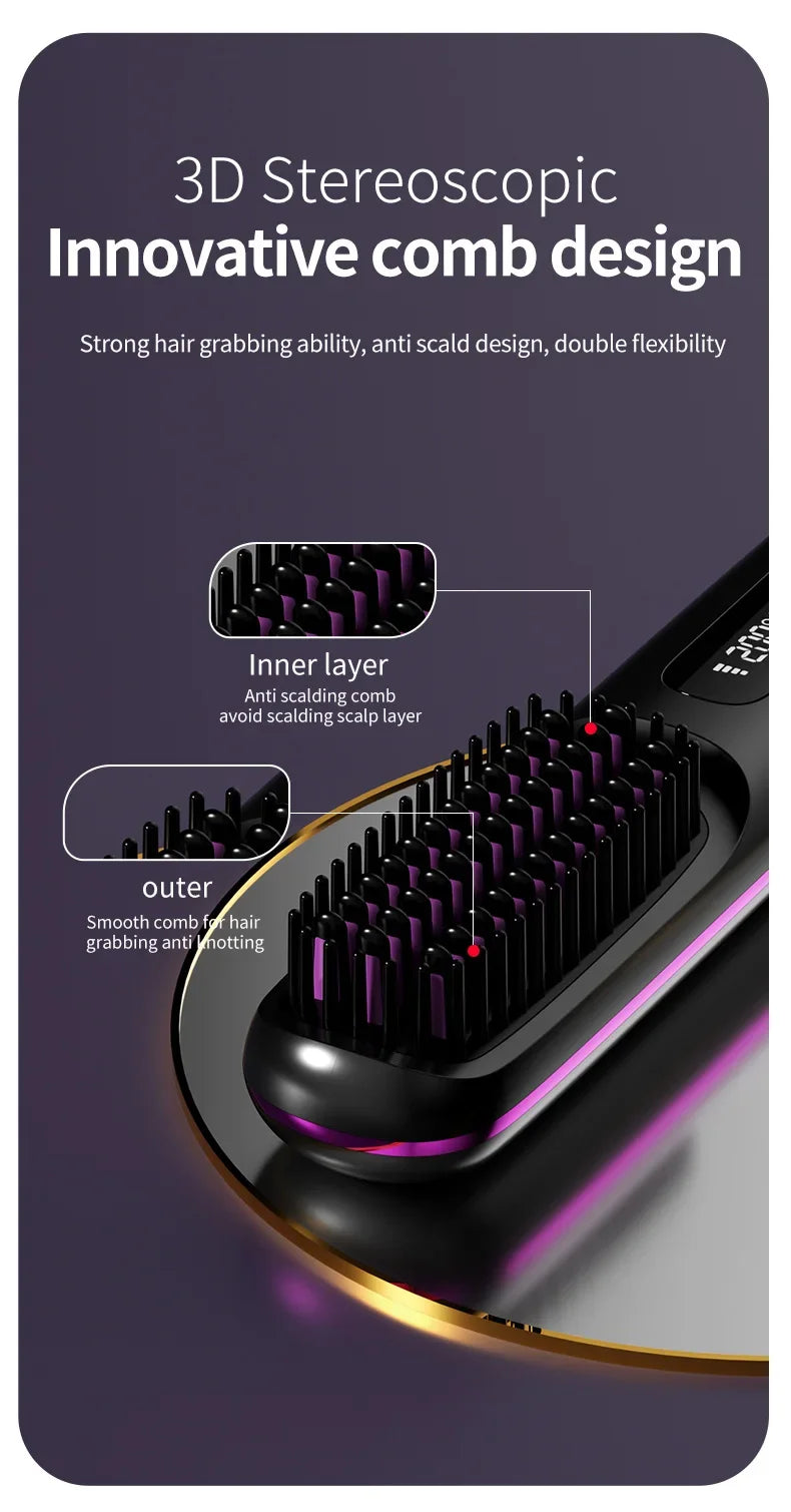 Peigne Lissant Électrique USB LCD avec Chauffage Céramique – Brosse Lissante Rechargeable Sans Fil avec Ions Négatifs - BLACKBEARD OUTDOOR INDUSTRIES