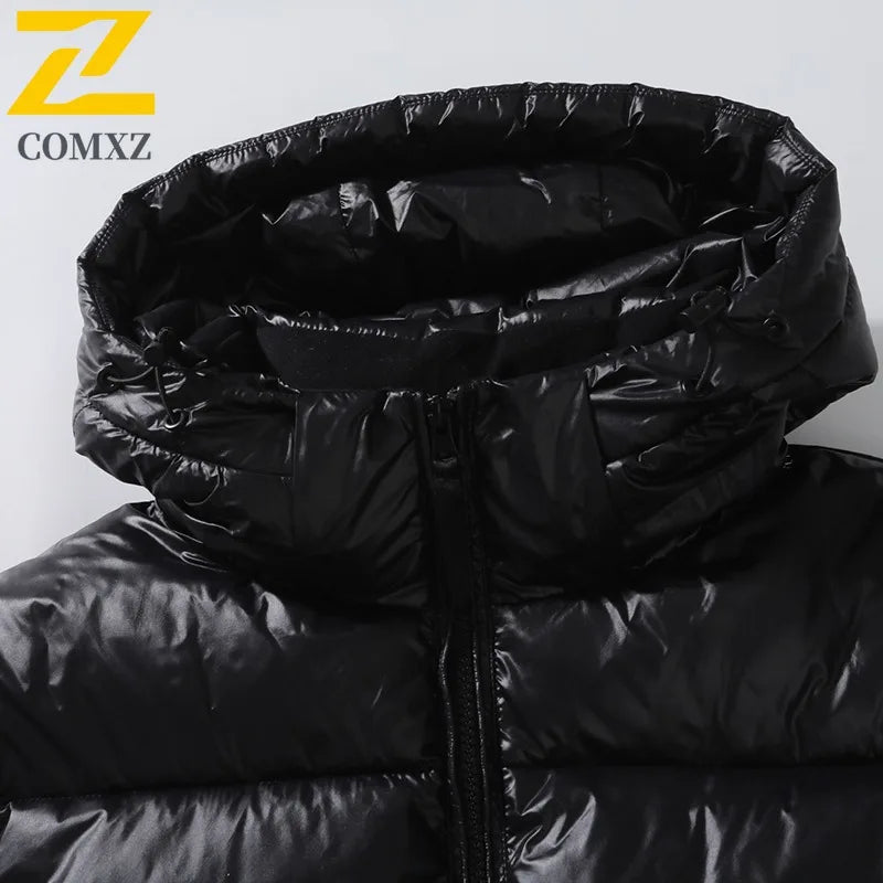 COMXZ 2025 Winter Fashion Stand Collar Cotton Jacket Hooded Winter Waterproof Windproof Outdoor Casual Warm Coat Men Streetwear BLACKBEARD OUTDOOR INDUSTRIES