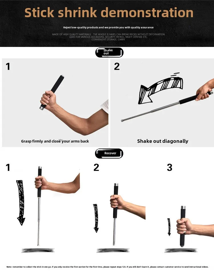 Bâton Télescopique de Défense à 3 Sections 65cm – Léger, Repliable, Multifonction | Autodéfense - BLACKBEARD OUTDOOR INDUSTRIES