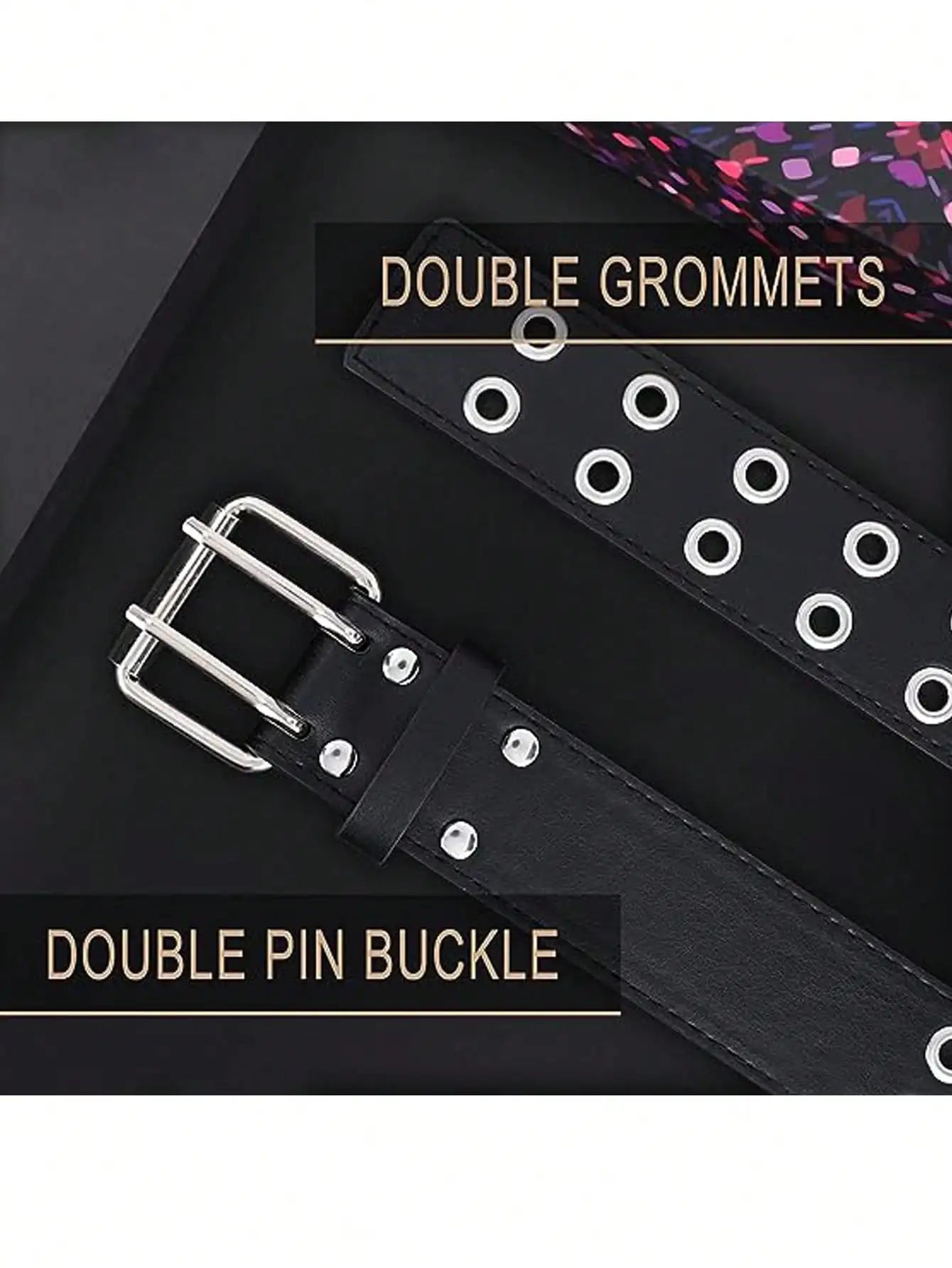Ceinture Punk Noir en PU avec Rivets Métalliques – Ceinture de Mode Unisexe, Taille Ajustable, Accessoire Tendance pour Femmes (Longueur 110 cm) - BLACKBEARD OUTDOOR INDUSTRIES
