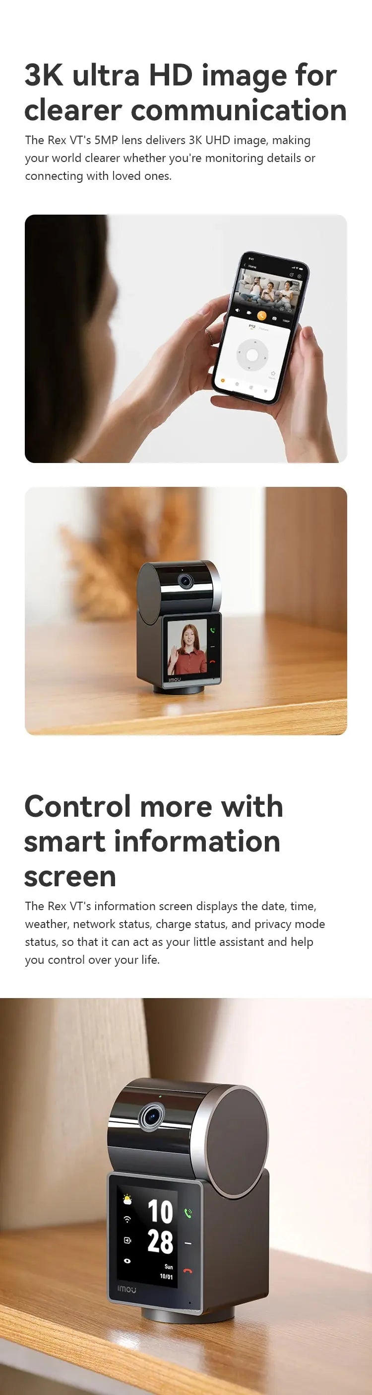Caméra de Surveillance Intérieure IMOU REX VT – 5MP 3K avec Écran Sécurité 2,4", Détection Humaine & Animale, Audio Bidirectionnel et Vision 360° Ma boutique