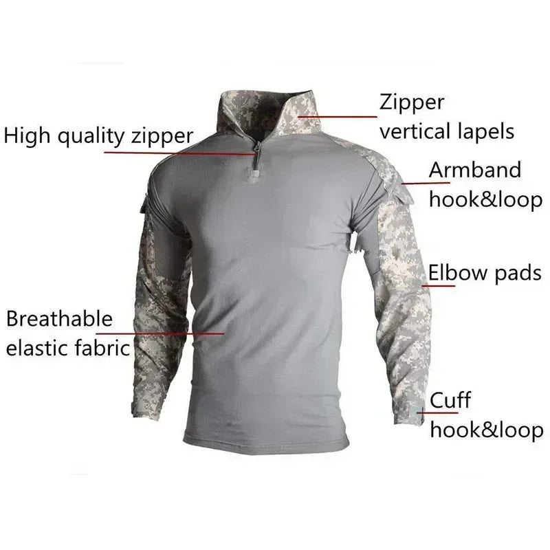 Chemise Tactique à Manches Longues Outdoor CP - T-shirt Combat à Zip 1/4 en Ripstop Coton Camo pour Hommes BLACKBEARD OUTDOOR INDUSTRIES