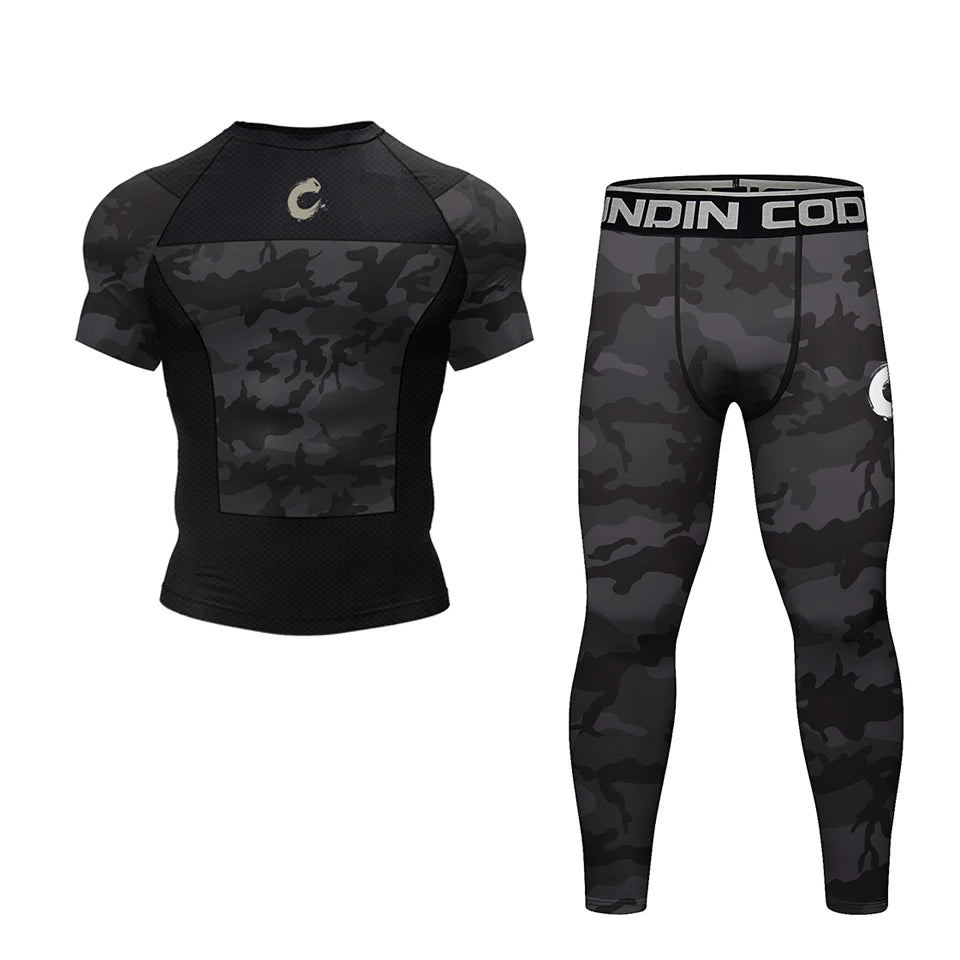 Ensemble T-shirt Rashguard Jiu Jitsu No Gi + Shorts MMA – Compression et Confort pour Hommes, Idéal pour Boxe, Jiu Jitsu, Kickboxing, Muay Thai - BLACKBEARD OUTDOOR INDUSTRIES