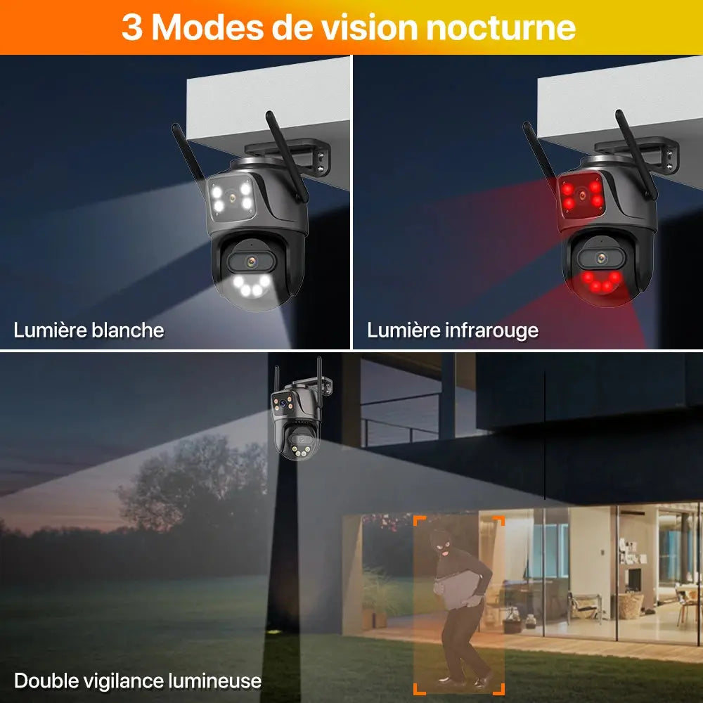 Caméra de Surveillance 4K 8MP PTZ WiFi Double Objectif | Vision Nocturne Couleur | Détection Humaine | Audio Bidirectionnel | iCSee Ma boutique