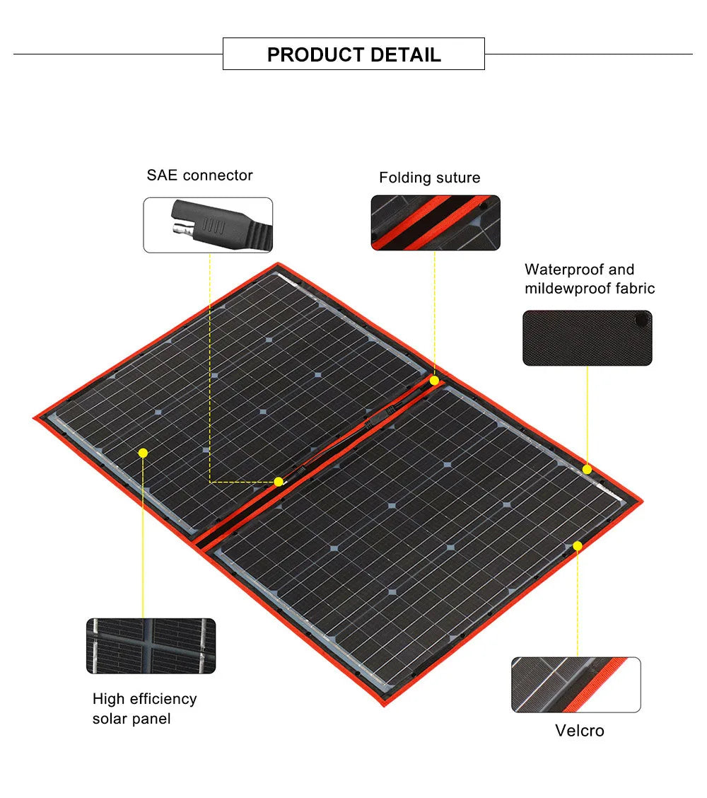 Dokio 100W Panneau Solaire Flexible et Pliant 18V avec Kit Contrôleur 12V – Idéal pour Camping, Voyage et VR - BLACKBEARD OUTDOOR INDUSTRIES