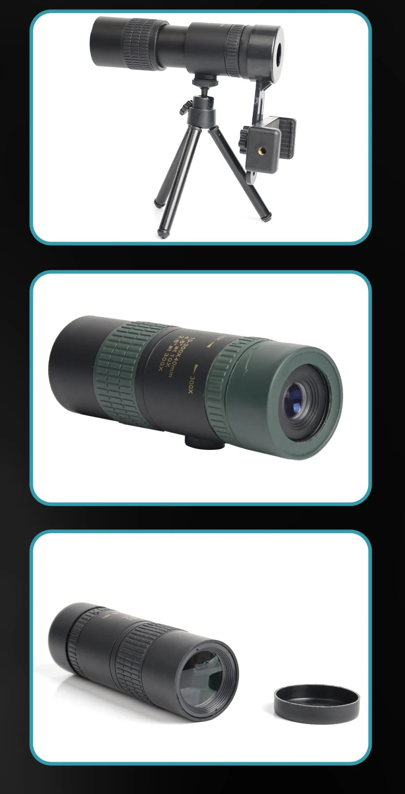 Longues-Vues Monoculaire 10-300x40 HD avec Prismes BAK4 – Télescope Portable Haute Définition pour Chasse, Camping et Observation à Longue Distance - BLACKBEARD OUTDOOR INDUSTRIES