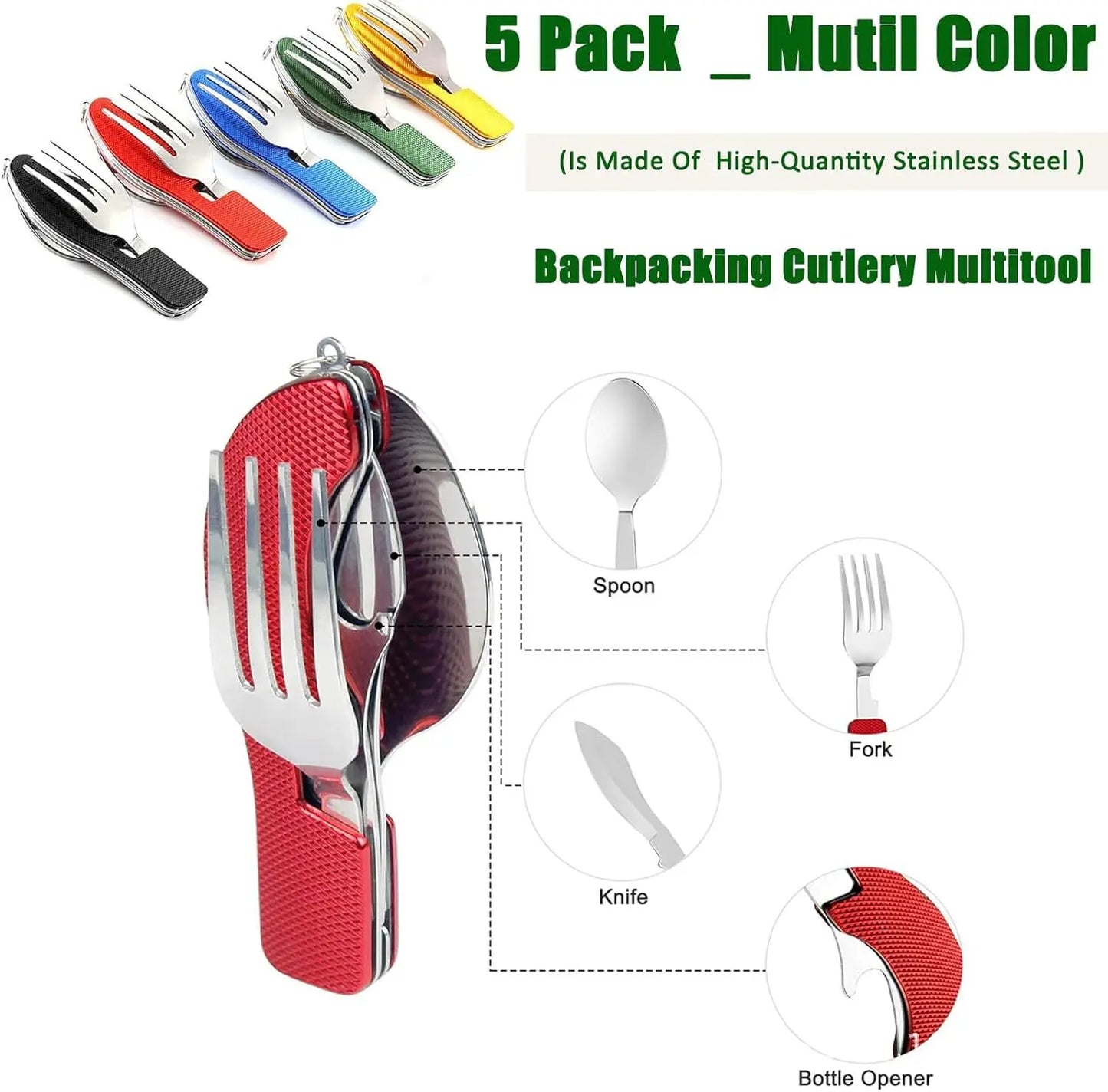 Kit de Vaisselle Multifonction 7 en 1 en Acier Inoxydable – Outils de Survie Pliable pour Camping et Pique-Nique - BLACKBEARD OUTDOOR INDUSTRIES