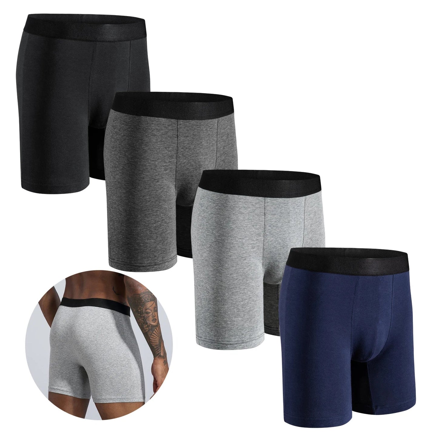 Pack de 4 Boxers Mi-Long pour Hommes - Coton Respirant BLACKBEARD OUTDOOR INDUSTRIES