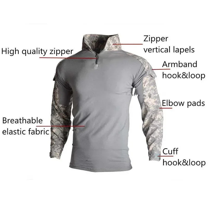 Chemise Tactique à Manches Longues Outdoor CP - T-shirt Combat à Zip 1/4 en Ripstop Coton Camo pour Hommes BLACKBEARD OUTDOOR INDUSTRIES