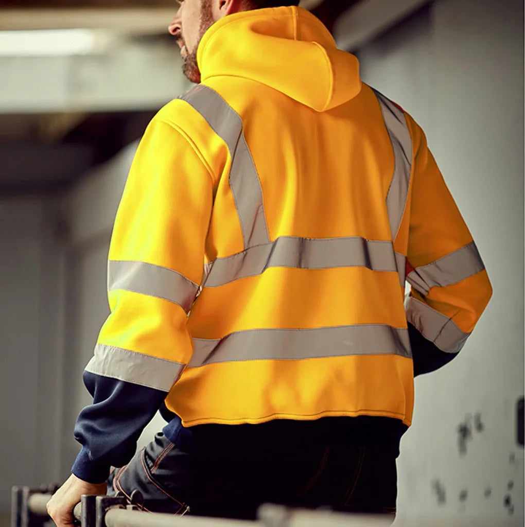 Sweat à Capuche Réfléchissant Haute Visibilité - Vêtement de Travail de Protection, Coloris Bloc, Fermeture Éclair - BLACKBEARD OUTDOOR INDUSTRIES
