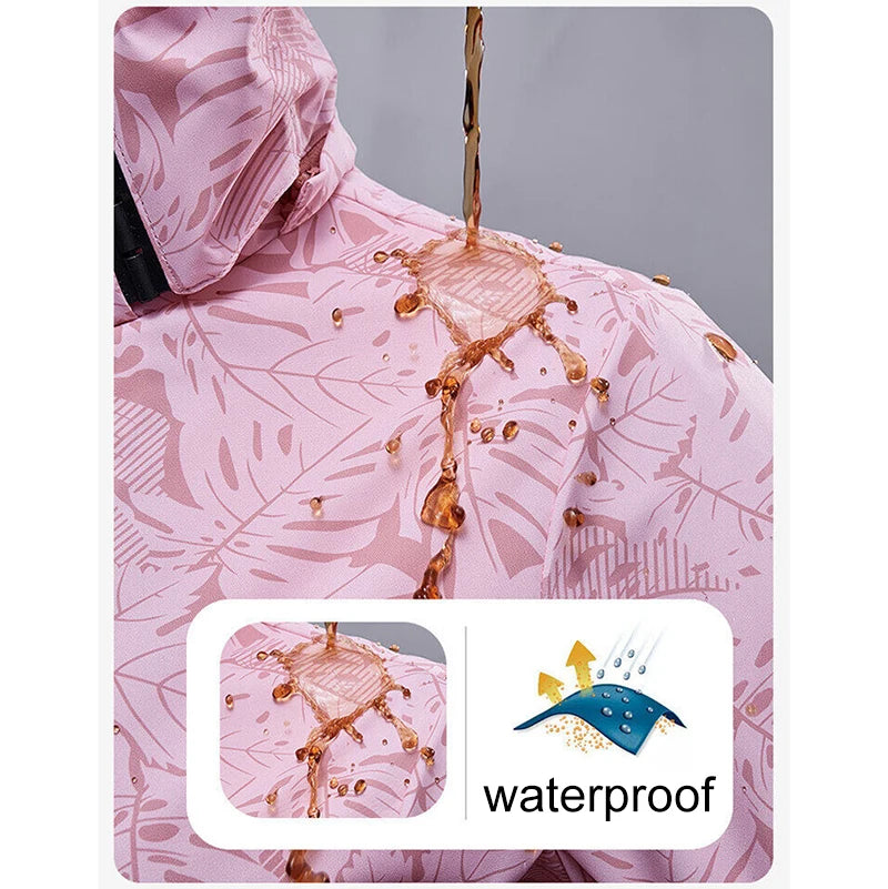 Veste de Sport pour Femme avec Imprimé Feuilles – Veste Outdoor Déperlant, Imperméable et Coupe-Vent avec Capuche Détachable – Idéale pour la Randonnée et les Activités de Loisirs - BLACKBEARD OUTDOOR INDUSTRIES