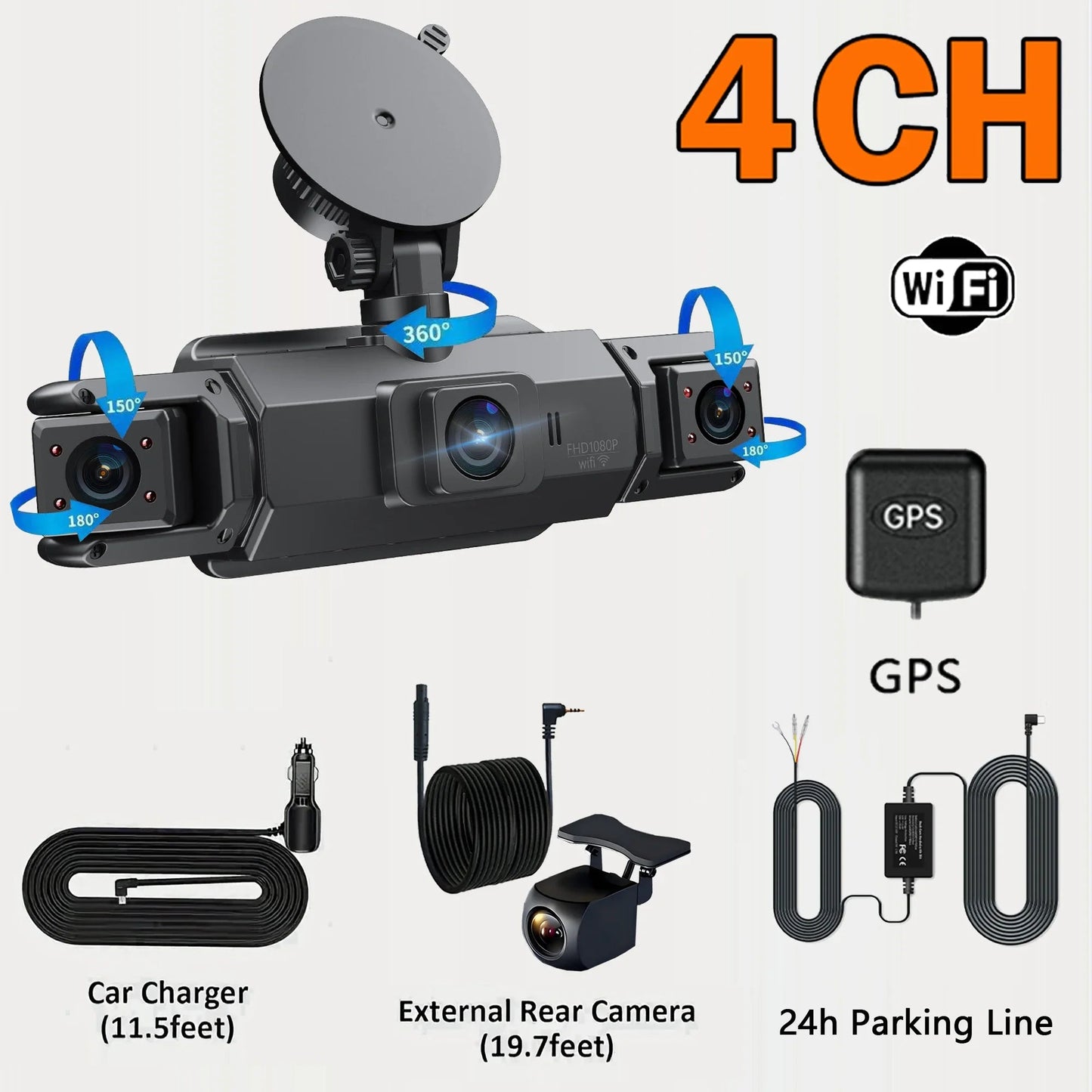 📷 Caméra Voiture 4 Canaux 1080P – GMAIPOP DVR avec Vision Nocturne, WiFi & Enregistrement 360° Ma boutique