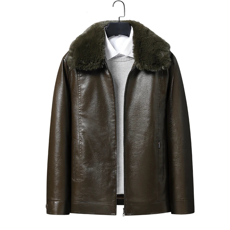 YJKVUR Men's Fleece-Lined Warm Faux Leather Jacket Waterproof Windproof Autumn Winter New Arrival Man Motorcycle Stylish Coat  BLACKBEARD OUTDOOR INDUSTRIES