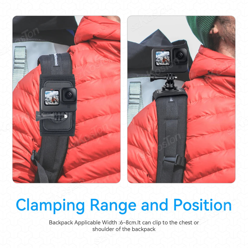 Support de Caméra 360° pour Bandoulière de Sac à Dos - Fixation pour GoPro, DJI Action, Insta360 et Plus BLACKBEARD OUTDOOR INDUSTRIES