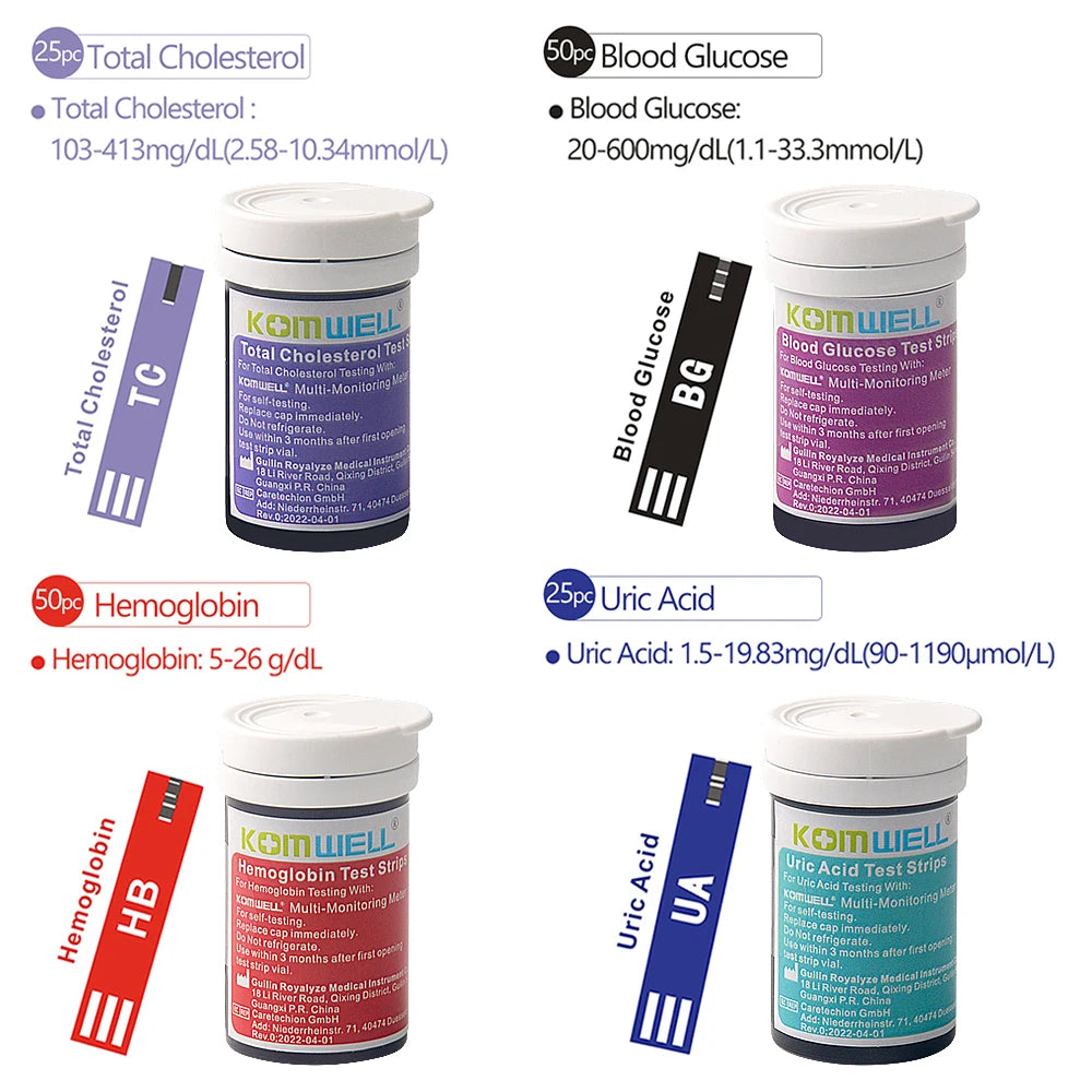 Kit de Test Médical Multifonction 4 en 1 - Cholestérol, Acide Urique, Glucose Sanguin & Hémoglobine BLACKBEARD OUTDOOR INDUSTRIES