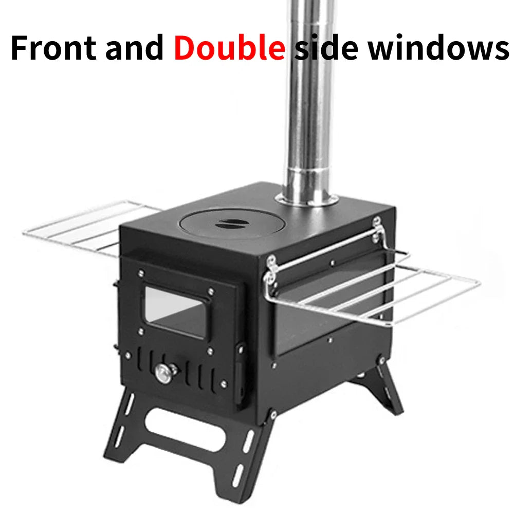 Poêle à Bois de Camping Extérieur – Chauffage Pliable en Acier Inoxydable avec Fenêtre d’Observation pour Tente, Cheminée de Patio - BLACKBEARD OUTDOOR INDUSTRIES