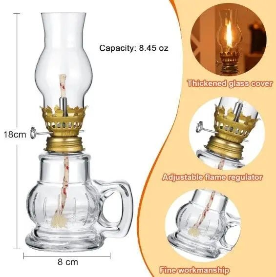 Lampe à Huile Miniature avec Abat-Jour – Lampe de Table Vintage en Verre pour Décoration, Anniversaires, Mariages, Dîner et Éclairage d'Urgence - BLACKBEARD OUTDOOR INDUSTRIES