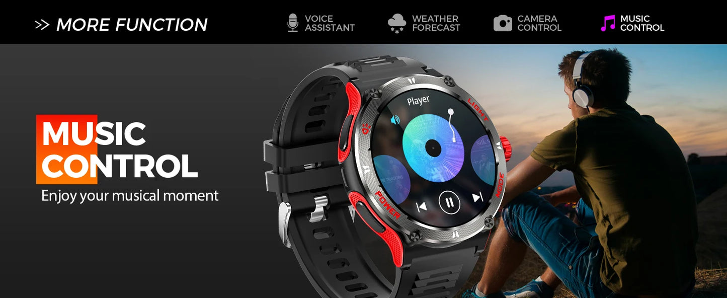 KT76 – Montre Connectée Sport Homme avec Boussole, Lampe LED et Suivi Santé - BLACKBEARD OUTDOOR INDUSTRIES