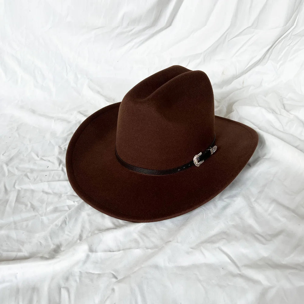 Chapeau Vintage Western Cowboy Unisexe – Style Gentleman & Cowgirl, Large Bord en Cuir – Jazz Cloche Sombrero Élégant pour Homme & Femme - BLACKBEARD OUTDOOR INDUSTRIES