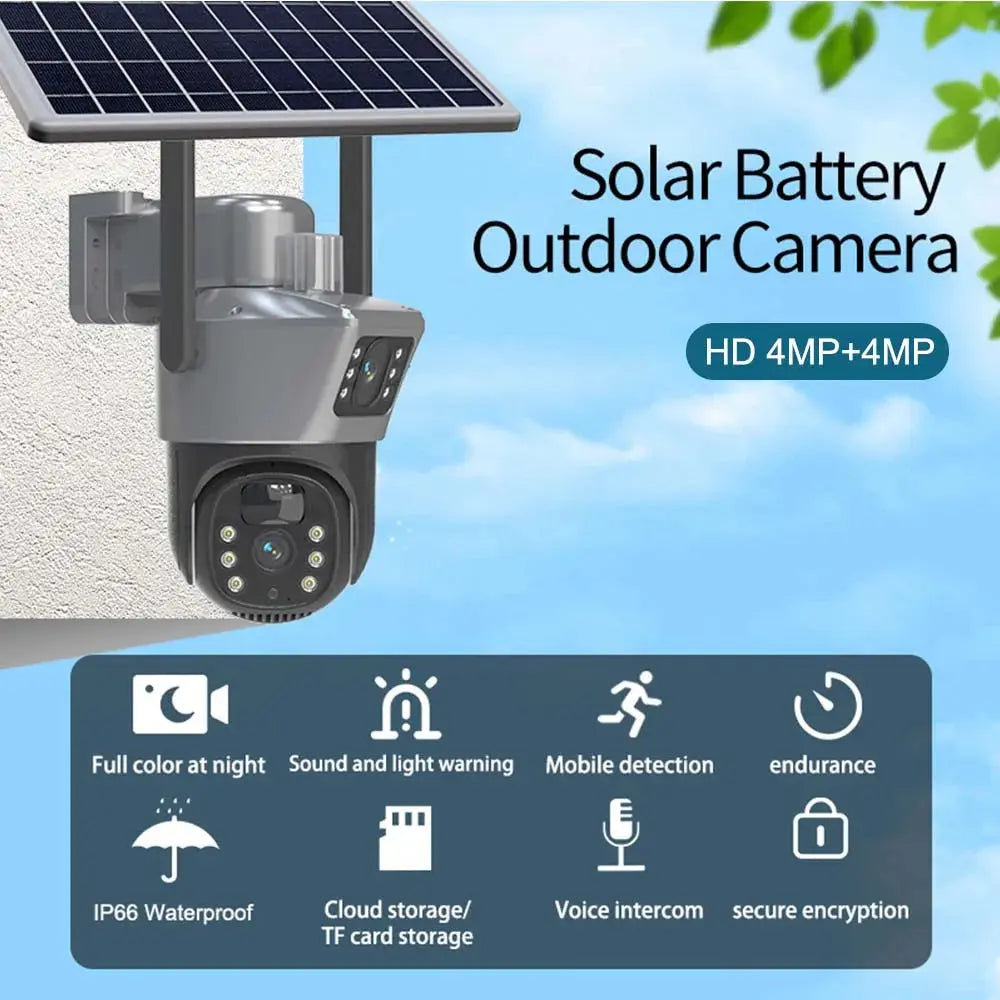 Caméra de Surveillance Solaire 4K WiFi 8MP – Sécurité Extérieure Sans Fil avec Double Objectif et Contrôle PTZ Ma boutique