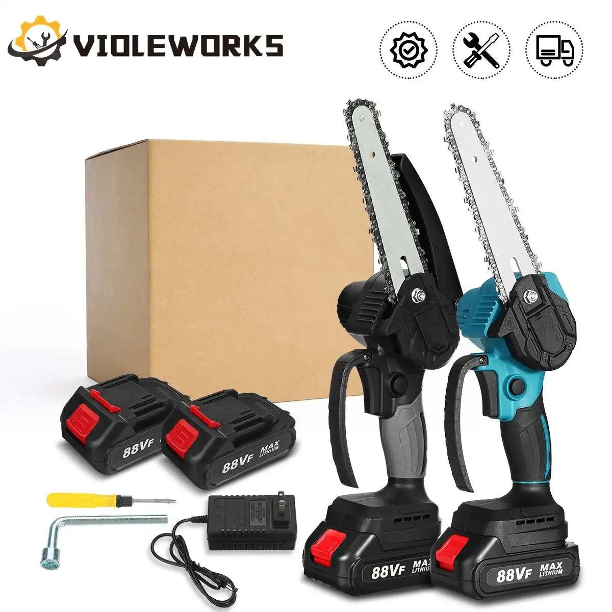 Tronçonneuse Électrique Sans Fil 3000W – Coupe Bois, Taille Pruning 6/8 Pouces – Outil Puissant Rechargeable 18V - BLACKBEARD OUTDOOR INDUSTRIES