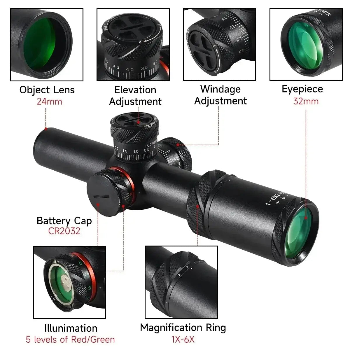 Viseur Tactique 1-6x24 IR pour Arbalète et Airsoft – Scope Compact SFP pour Fusil de Chasse et Tir de Précision, Rail 11/20 mm pour AR15 .223 Ma boutique