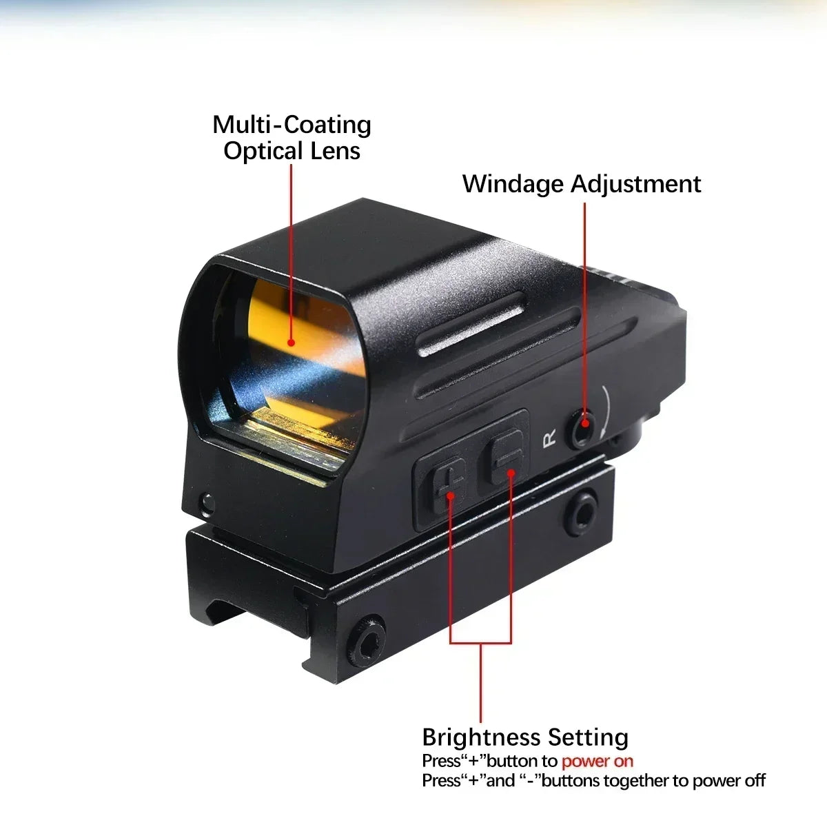 HD103 Red Dot Sight Rechargeable USB Type-C – 4 Réticules – Lunette de Visée Tactique pour Rail 20 mm - BLACKBEARD OUTDOOR INDUSTRIES