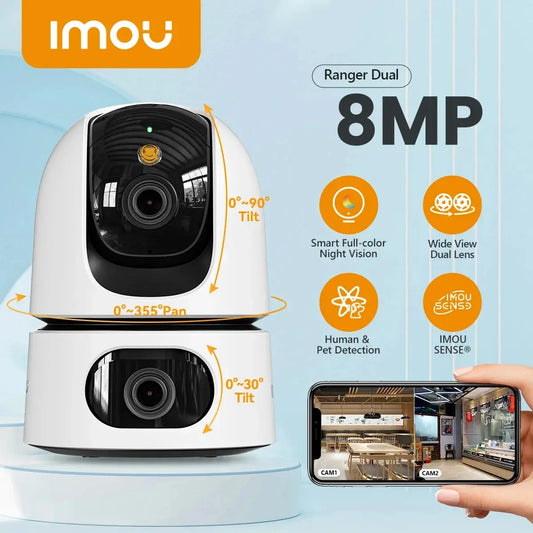 Caméra Wi-Fi Intérieure IMOU Ranger Dual 8MP – Double Objectif – Détection Animaux & Humains – Vision 360° – Audio Bidirectionnel – Night Vision Couleur – IA IMOU SENSE Ma boutique