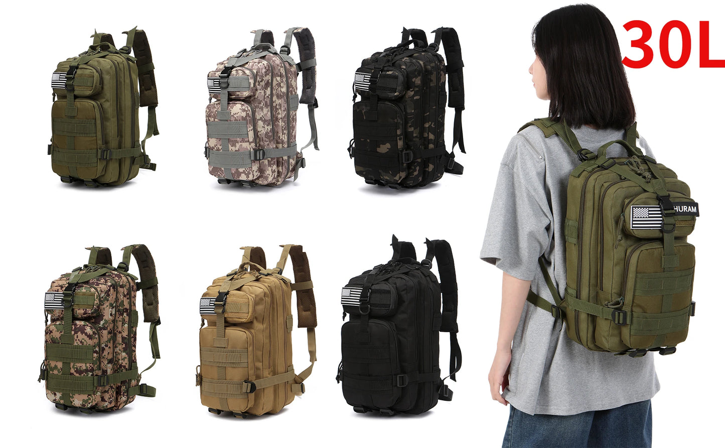 Thuram Sac à Dos Nylon 1000D Imperméable 30L/50L – Trekking, Pêche, Chasse, Camping, Randonnée - BLACKBEARD OUTDOOR INDUSTRIES