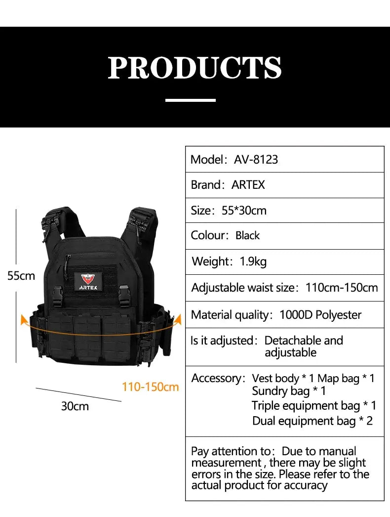 Gilet Tactique ARTEX Plate Carrier – Dégrafe Rapide, Molle Laser Cut, 1000D Ma boutique