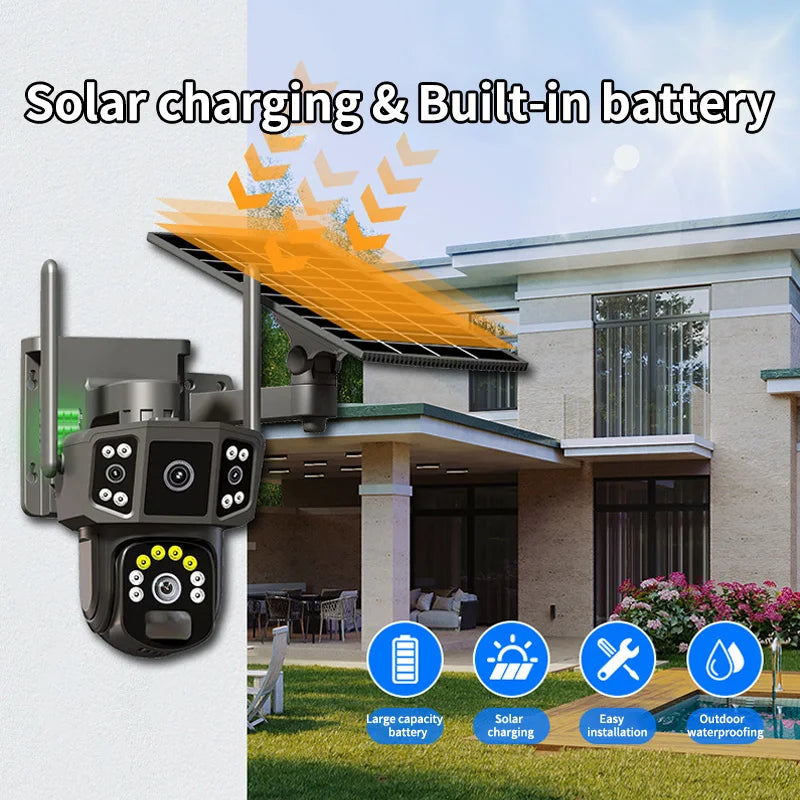 Caméra de Surveillance Extérieure Solaire 4G / WiFi – 8MP Ultra HD | Vision Nocturne Couleur | Détection de Mouvement AI | Audio Bidirectionnel | Étanche IP66 | Double Objectif Ma boutique