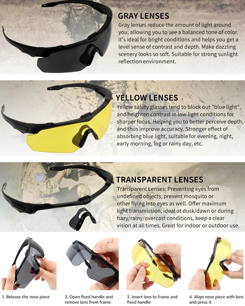 Lunettes Tactiques de Tir 3 Lentilles - Lunettes Résistantes aux Impacts, Anti-buée et Anti-vent BLACKBEARD OUTDOOR INDUSTRIES