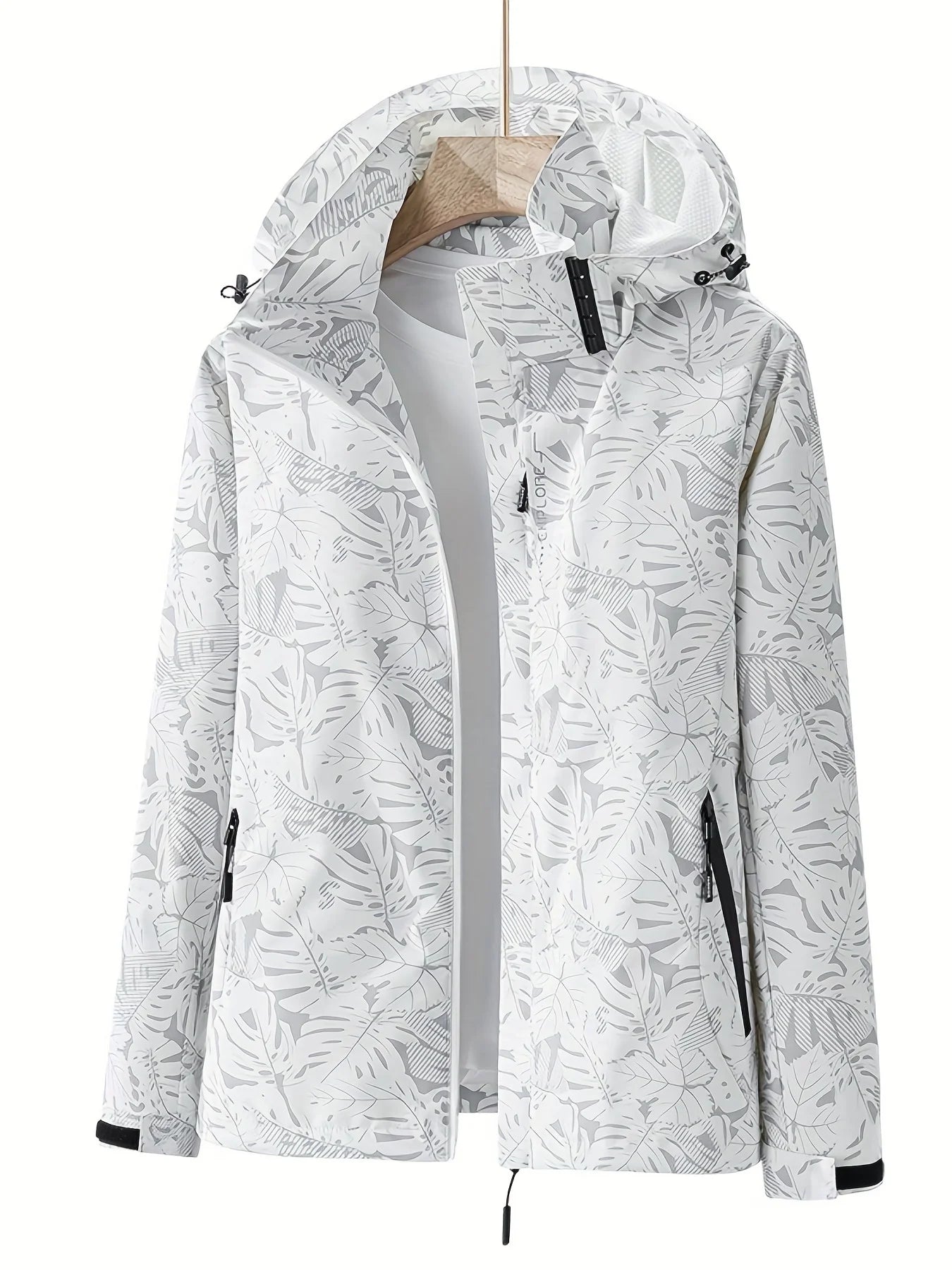 Veste de Sport pour Femme avec Imprimé Feuilles – Veste Outdoor Déperlant, Imperméable et Coupe-Vent avec Capuche Détachable – Idéale pour la Randonnée et les Activités de Loisirs - BLACKBEARD OUTDOOR INDUSTRIES