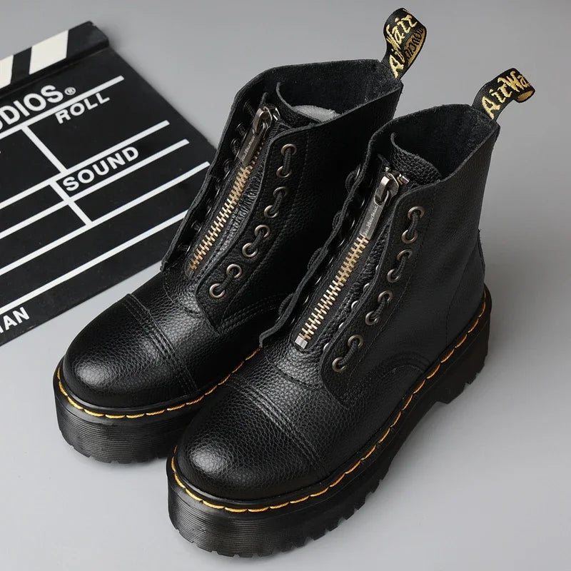 Bottes Femme en Cuir Véritable - Bottes à Plateforme avec Fermeture Éclair, Taille 35-46 - BLACKBEARD OUTDOOR INDUSTRIES