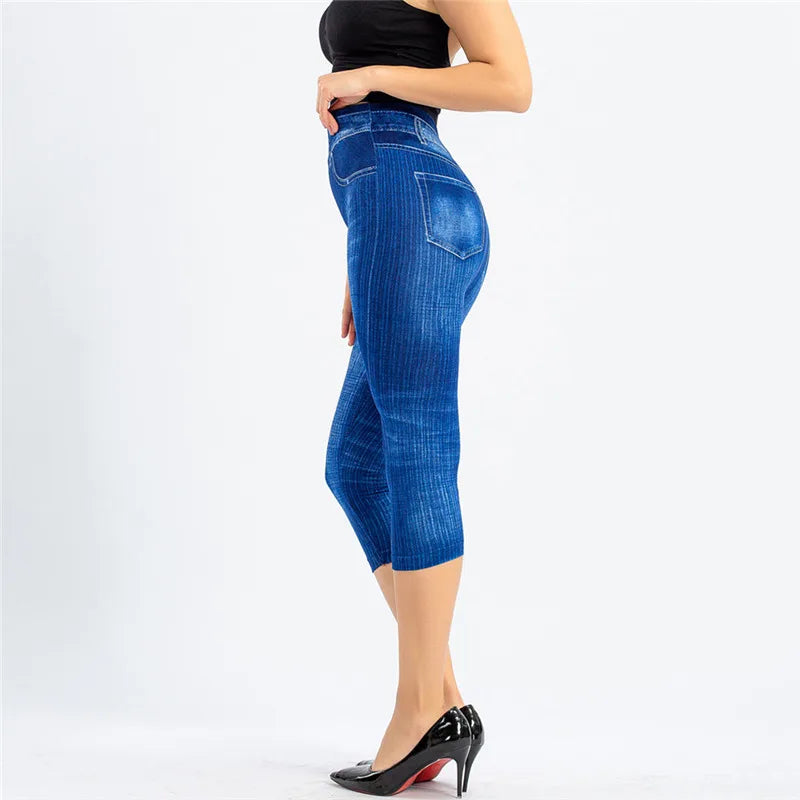 Leggings Femme Imprimé Jean — Style Slim, Extensibles, Faux Denim, Long ou Court, Été - BLACKBEARD OUTDOOR INDUSTRIES