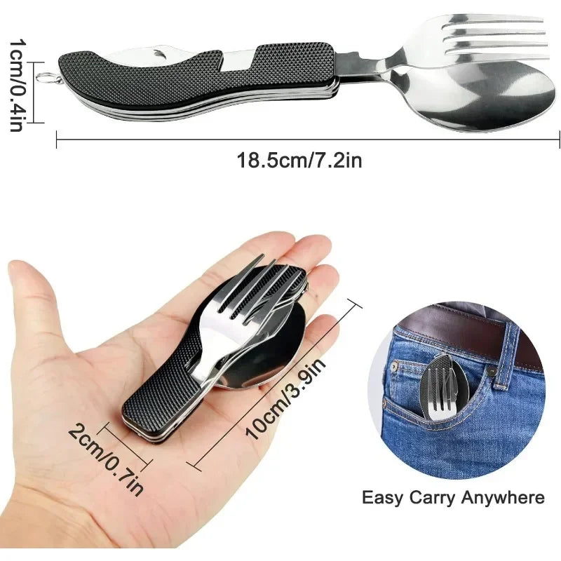 Kit de Vaisselle Multifonction 7 en 1 en Acier Inoxydable – Outils de Survie Pliable pour Camping et Pique-Nique - BLACKBEARD OUTDOOR INDUSTRIES