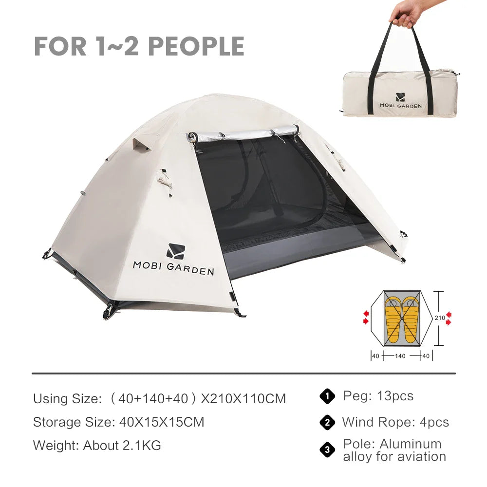 MOBI GARDEN Camping Backpacking Tent Waterproof Rainproof Hiking Silver Coated Sun Protection Easy Set Up - BLACKBEARD OUTDOOR INDUSTRIES