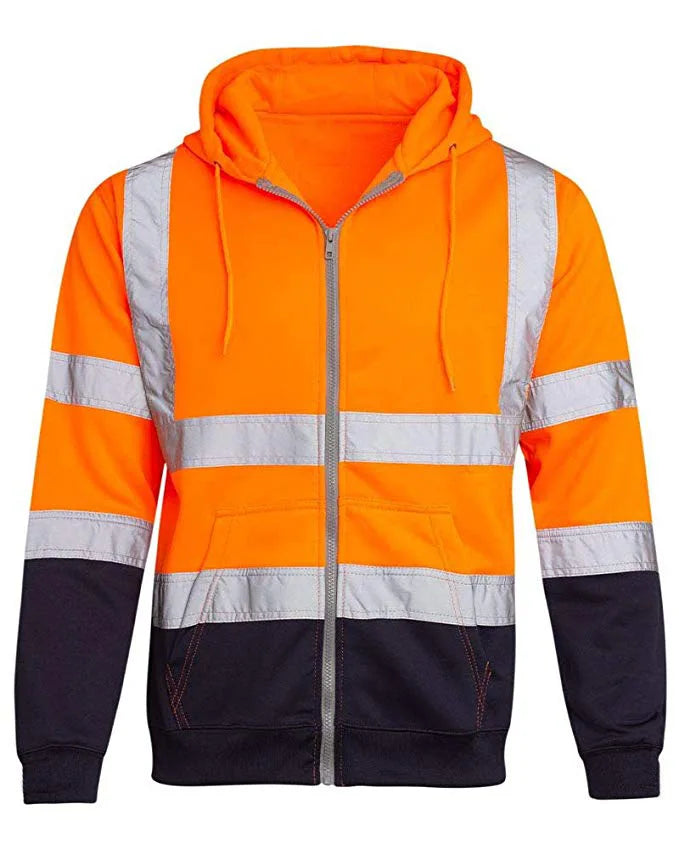 Sweat à Capuche Réfléchissant Haute Visibilité - Vêtement de Travail de Protection, Coloris Bloc, Fermeture Éclair - BLACKBEARD OUTDOOR INDUSTRIES