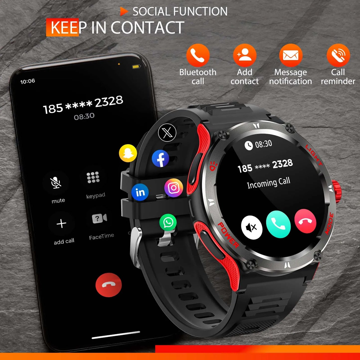 KT76 – Montre Connectée Sport Homme avec Boussole, Lampe LED et Suivi Santé - BLACKBEARD OUTDOOR INDUSTRIES