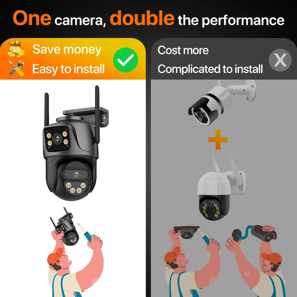 Caméra de Surveillance 4K 8MP PTZ WiFi Double Objectif | Vision Nocturne Couleur | Détection Humaine | Audio Bidirectionnel | iCSee Ma boutique