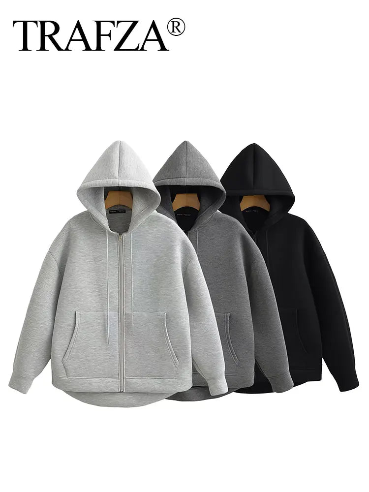 Veste à Capuche Grise femme - Manteau à Manches Longues avec Poches Spacieuses et Fermeture Éclair - Veste Décontractée et Légère pour Femme - BLACKBEARD OUTDOOR INDUSTRIES