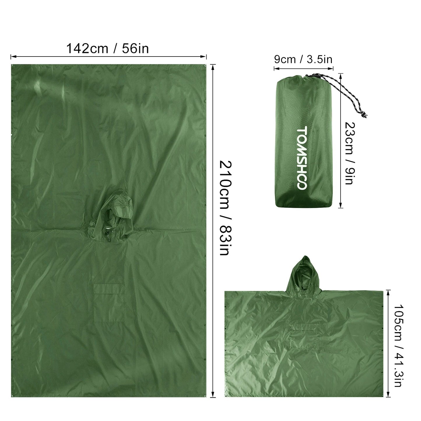TOMSHOO Poncho de Pluie avec Capuche et Poche – Veste Imperméable Léger pour Hommes et Femmes – Protection Solaire, Idéal pour le Camping et la Randonnée BLACKBEARD OUTDOOR INDUSTRIES