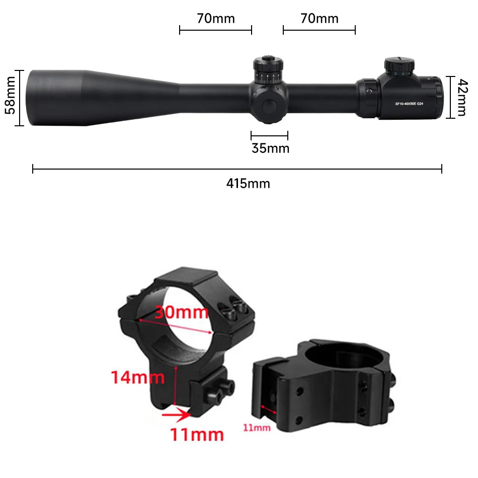 Lunette de Visée Tactique SFP 4-16X44 / 6-24X50 / 10-40X50 avec Réticule Illuminé Rouge & Vert, Réglage Parallaxe - BLACKBEARD OUTDOOR INDUSTRIES